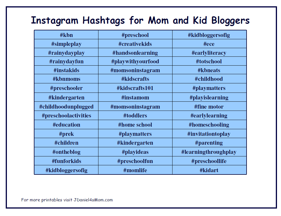 Instagram Hashtags for Mom and Kid Bloggers Printable List