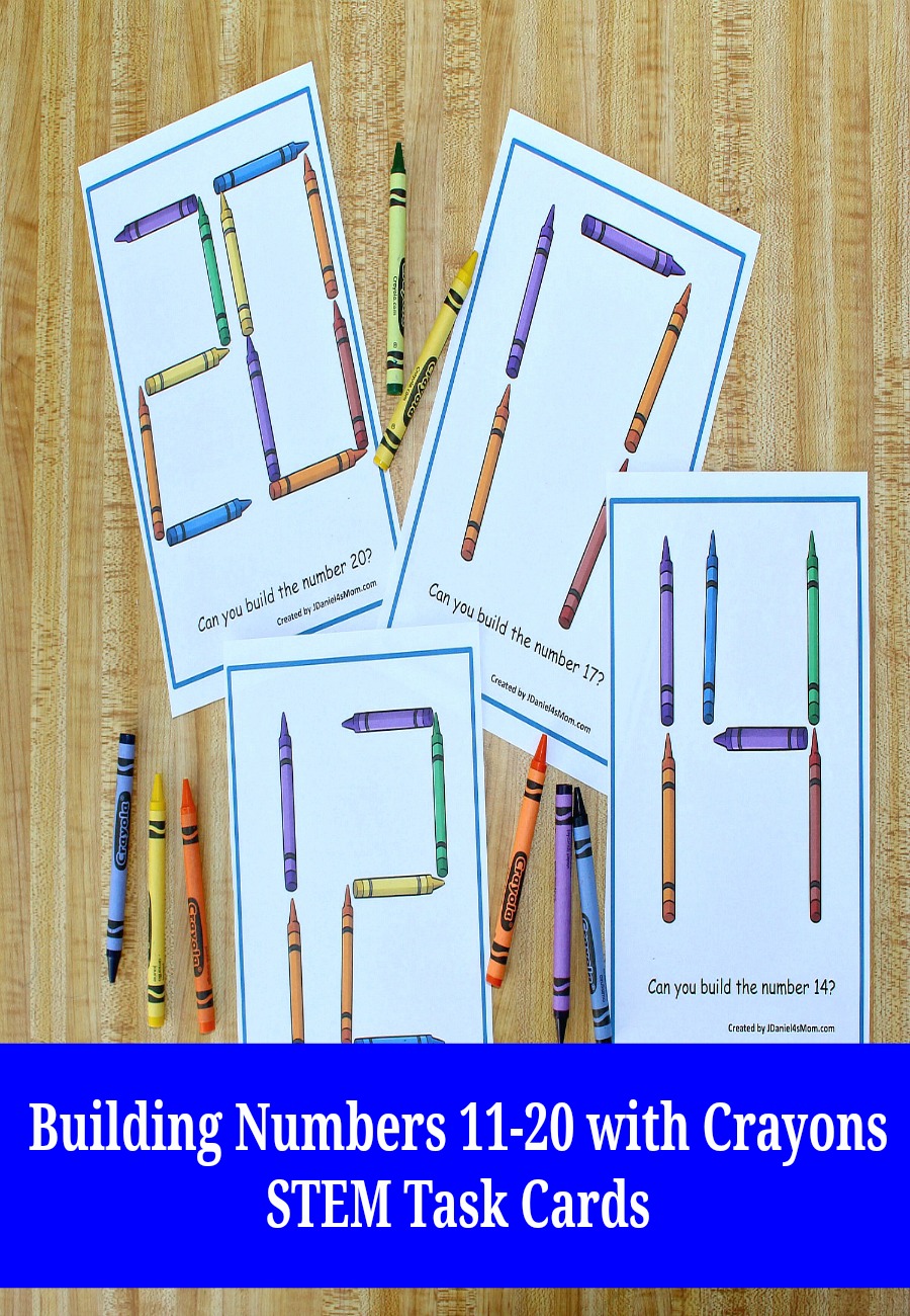 Your children at home and students at school will have fun using this set of STEM task cards and crayons to build ten numbers from eleven to twenty.