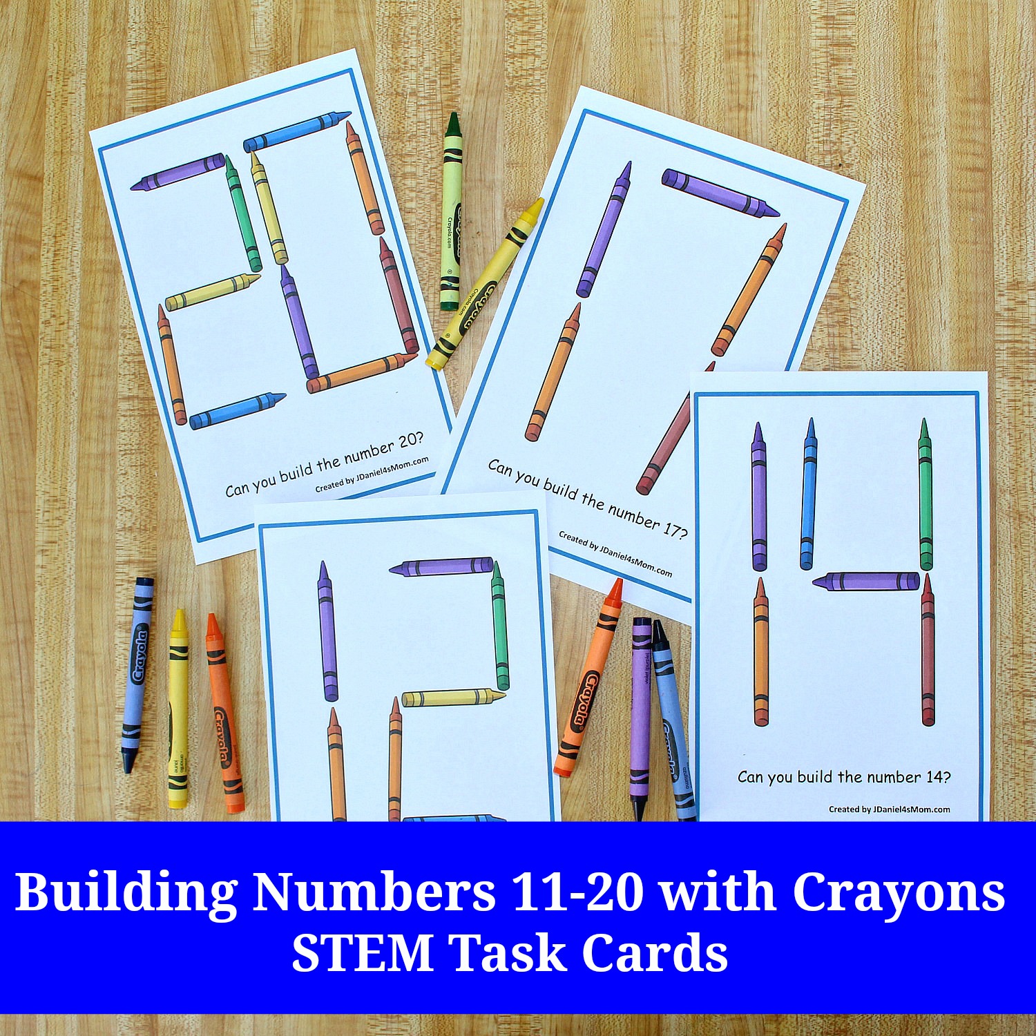 Building Numbers 11-20 with Crayons STEM Task Cards