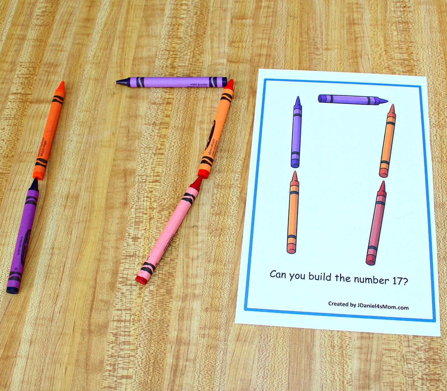 Building Numbers 11-20 with Crayons STEM Task Cards -Building the number 17