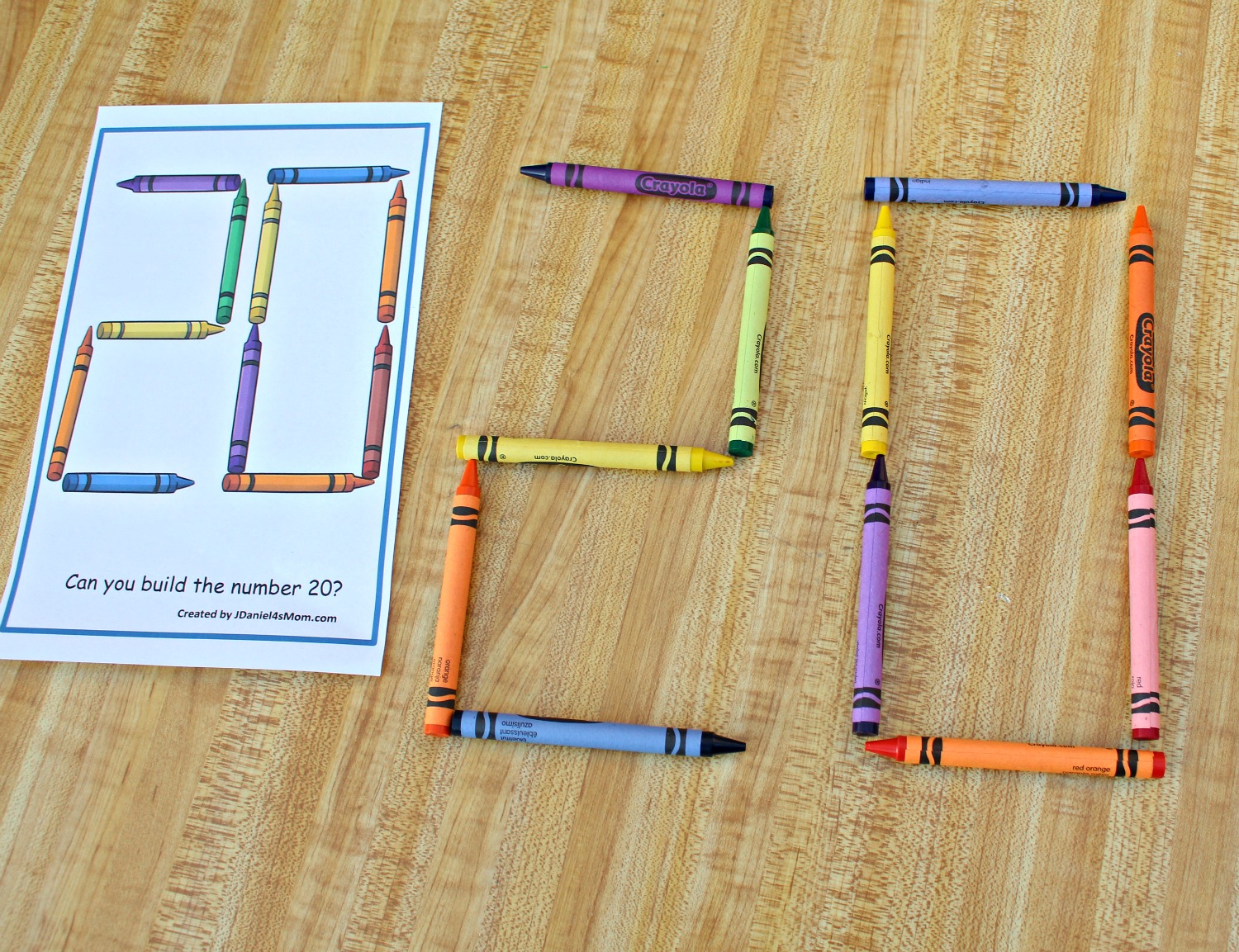 Building Numbers 11-20 with Crayons STEM Task Cards -Building the number 20