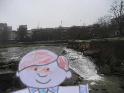 Flat Stanley visiting the Reedy River in Downtown Greenville