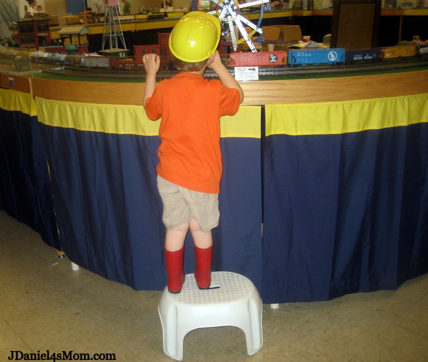 Yes, My Son is Wearing Red Boots and a Construction Hat!- Watching the Train