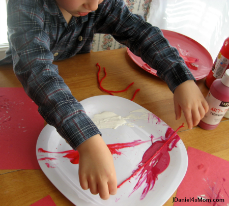 Five Little Valentines Song and Craft- Painting with String