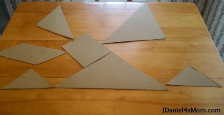 Homemade Giant Tangrams from a Pizza Box- Sunrise Pattern