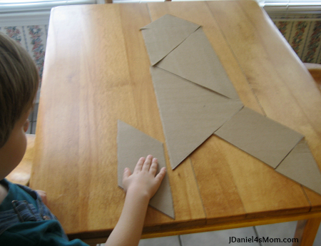 Homemade Giant Tangrams from a Pizza Box- Rocket Pattern