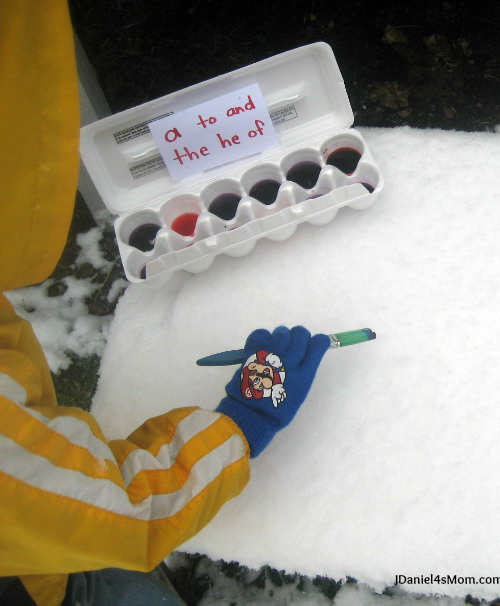 Snow Day Fun for Kids - Painting Sight Words in the Snow