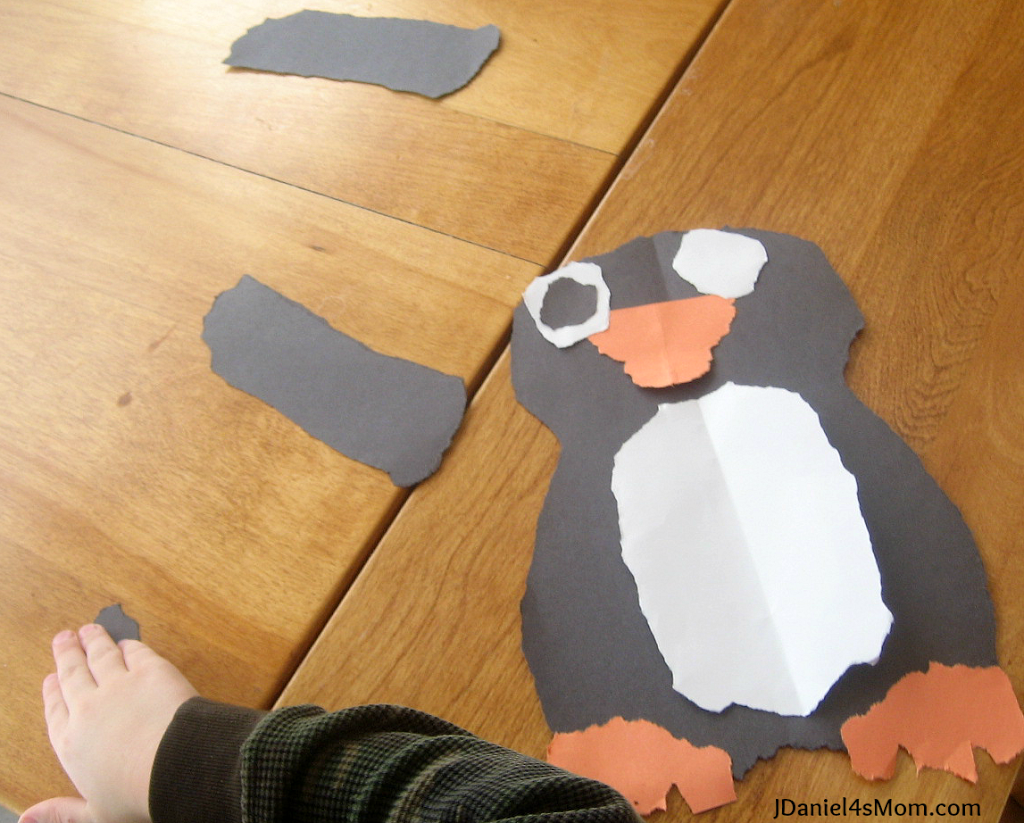 Penguin Craft - Torn Paper Penguin : Putting the penguin together.
