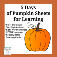 5 Days of Pumpkin Sheets for Learning for Preschool and Grade School Age Children