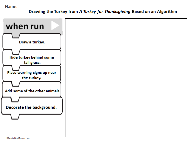 A Turkey for Thanksgiving Coloring Page and Algorithm Activity - This activity features Blockly Blocks and would be great to do before participating in the Hour of Code.