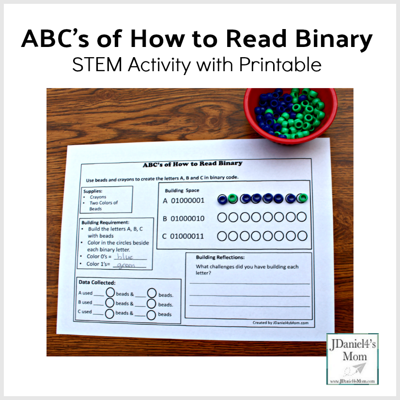 ABC's of How to Read Binary STEM Activity with Printable - This is a fun way hands on way to teach your kids about coding.