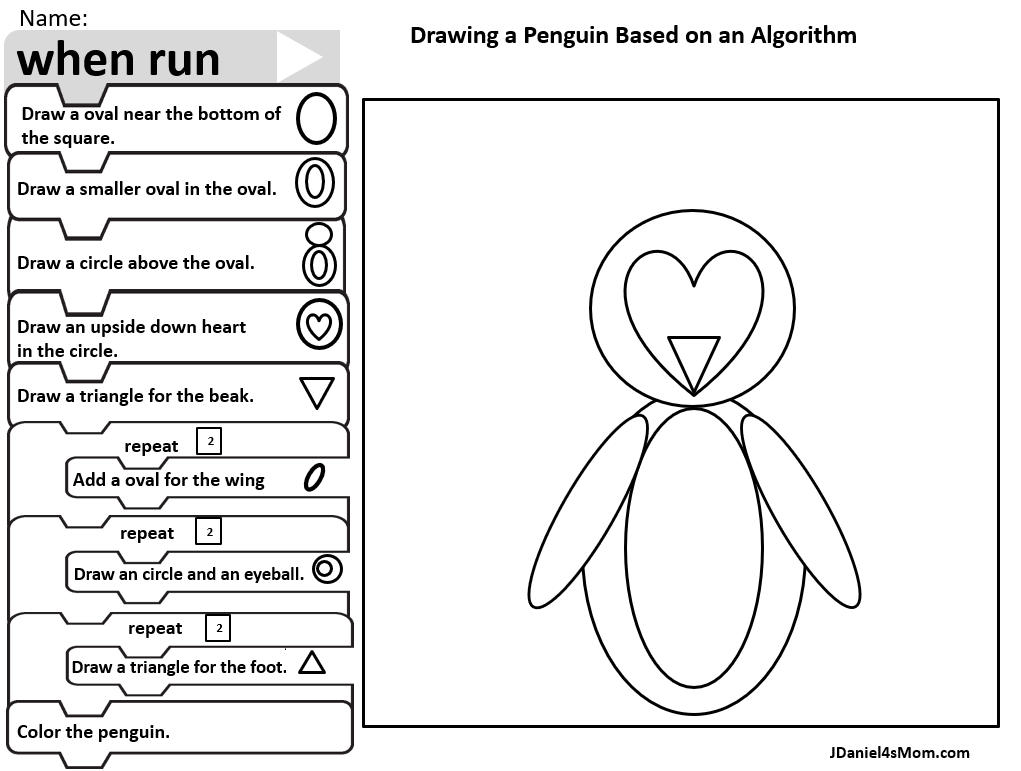 How to Draw a Penguin with an Algorithm Printable- Adding a Beak
