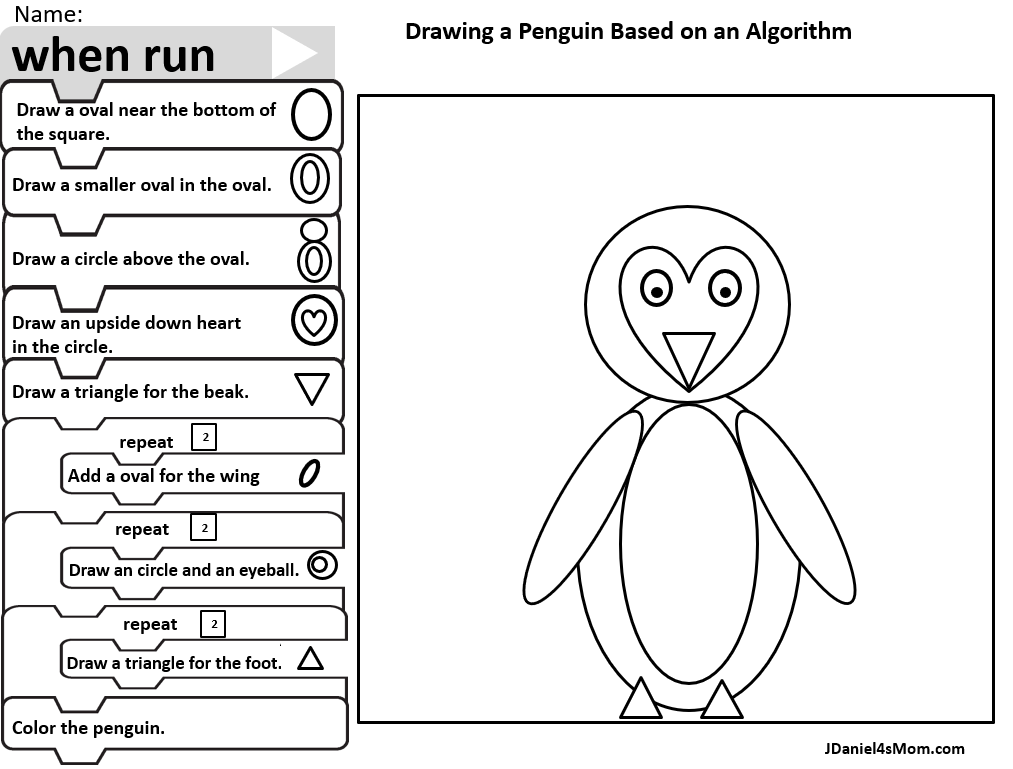 How to Draw a Penguin with an Algorithm Printable- Adding a Eyes