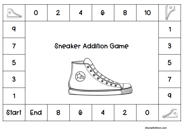 Addition Sneaker Math Game Board