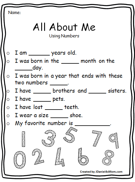 kindergarten printable worksheets about me