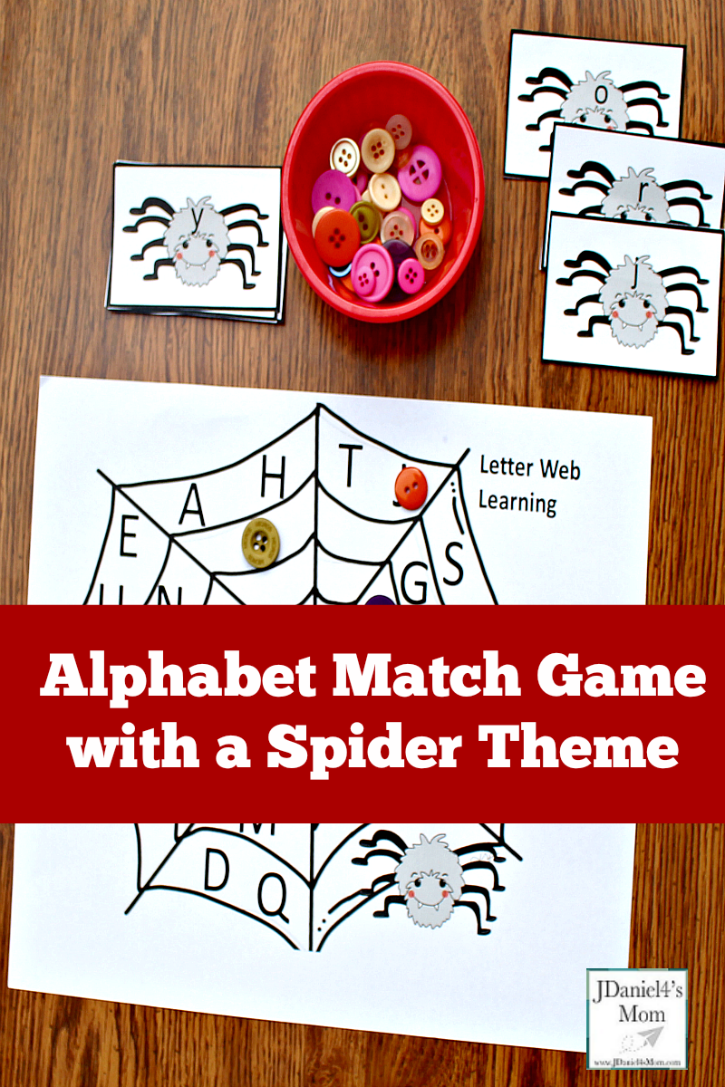 Alphabet Match Game with a Spider Theme - The set includes lowercase letter spider cards and a letter mat with uppercase letters displayed on it.