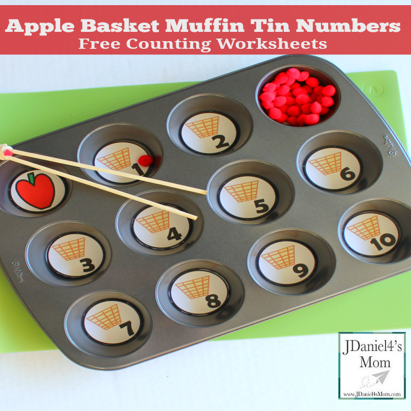 Free Counting Worksheets - Apple Basket Muffin Tin Numbers