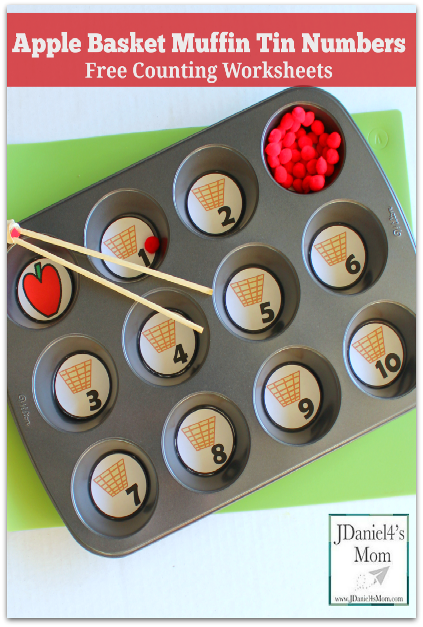 Free Counting Worksheets - Apple Basket Muffin Tin Numbers