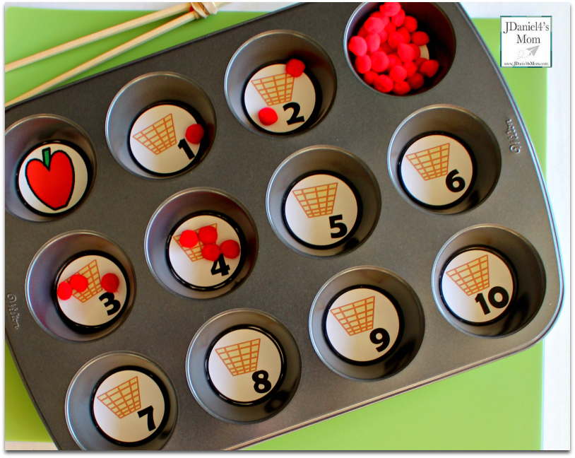 Free Counting Worksheets - Apple Basket Muffin Tin Numbers