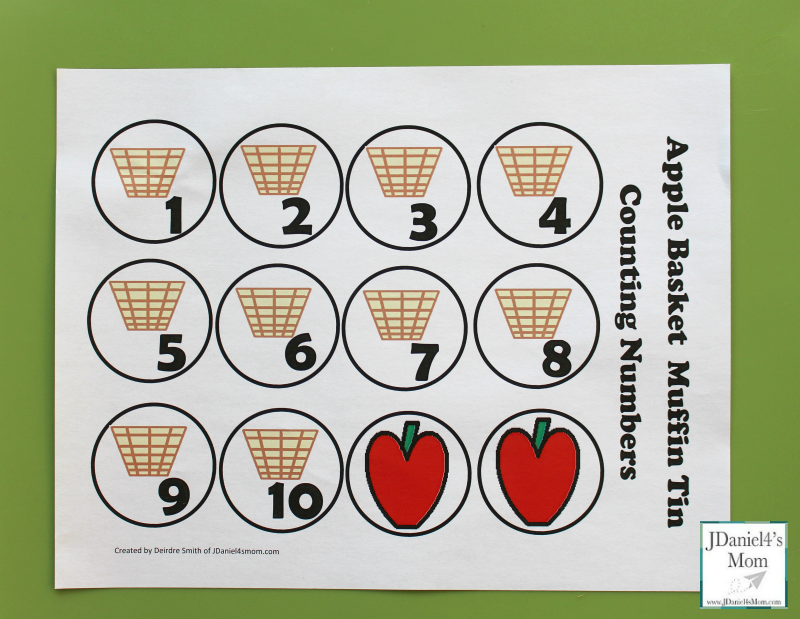 Free Counting Worksheets - Apple Basket Muffin Tin Numbers