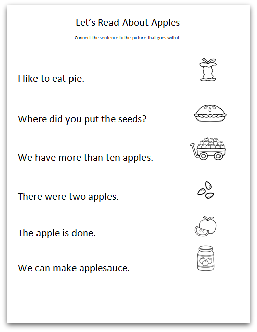 apple themed reading comprehension worksheets