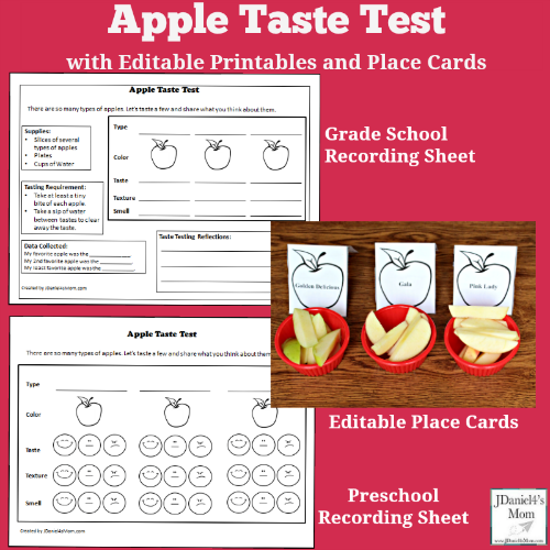 Apple Taste Test with Printables and Editable Place Cards 