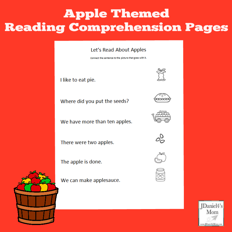 Apple Themed Reading Comprehension Worksheets for Preschoolers