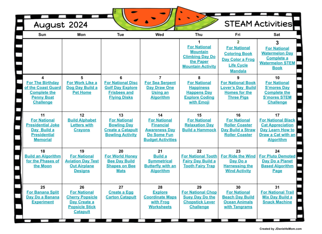 STEAM Activities Calendar 2024