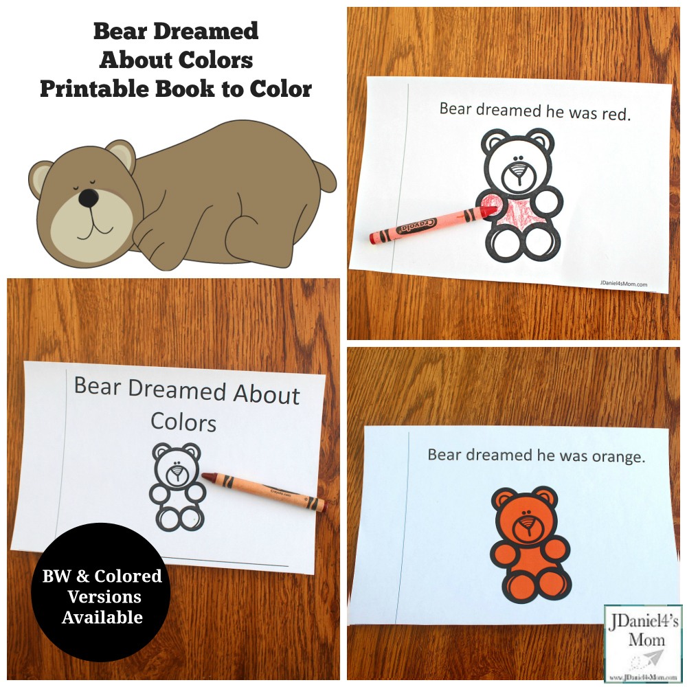 Bear Dreamed About Colors Printable Book to Color