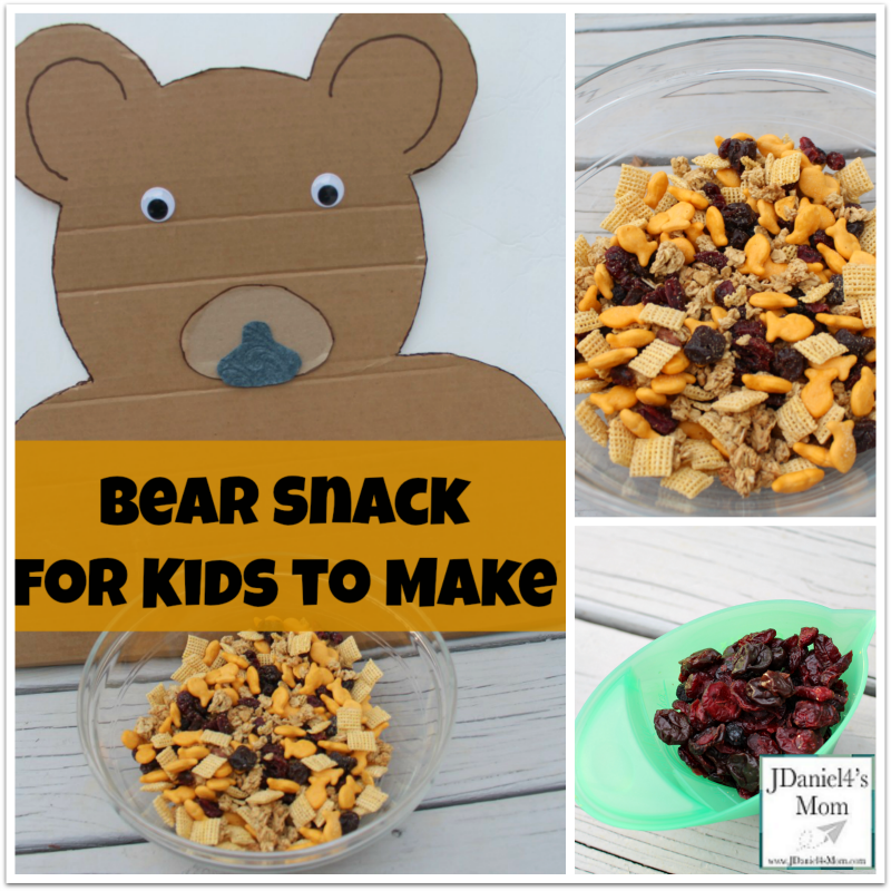 Bear Snack for Kids to Make- The ingredients for this fun snack are based on items from favorite bear books.