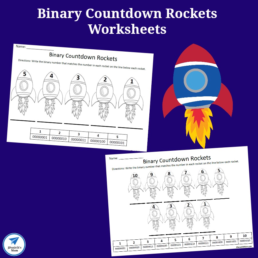 Binary Number Countdown Rockets Worksheet