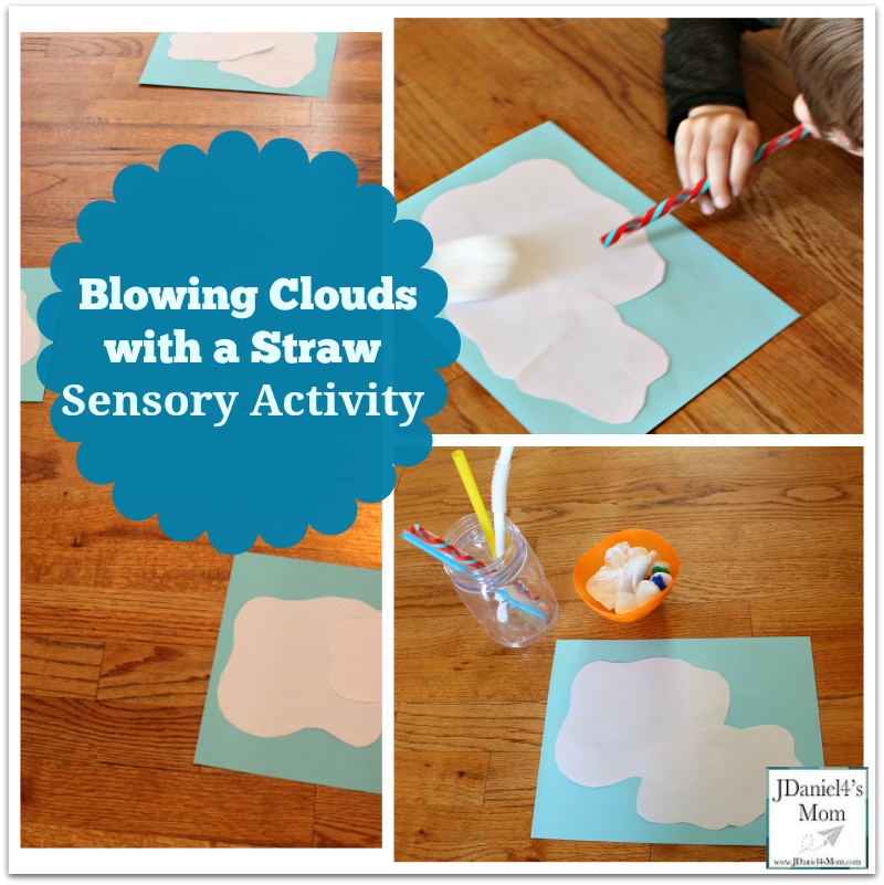 -Blowing Clouds with a Straw Sensory Activity : Children will explore how much air to use to blow cloud like objects from one cloud to another.