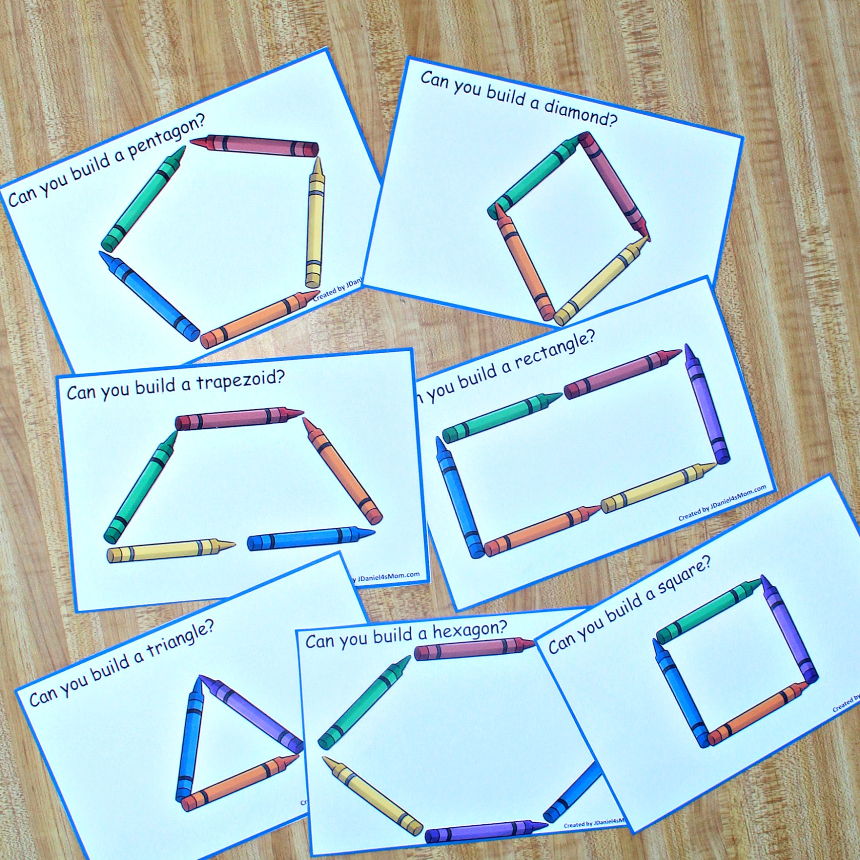 Building Shapes with Crayons STEM Task Cards for Kids