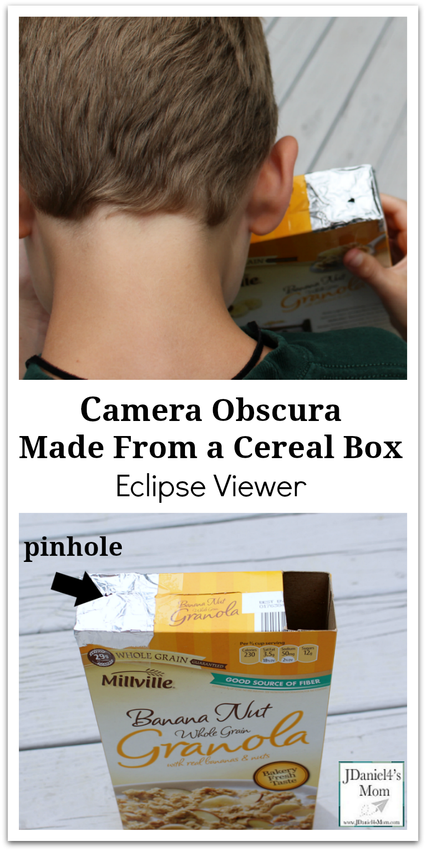 Camera Obscura Made From a Cereal Box - This eclipse viewer is easy to put together. It would be a wonderful STEM experiment for your students at school or your children at home.