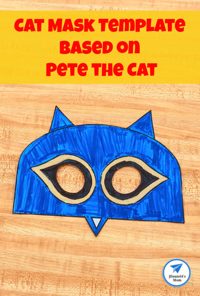 This free printable mask is based on the book series Pete the Cat. It could be decorated after reading a number of different children's books about cats. #freebies #PetetheCat #catmask #jdaniel4smom