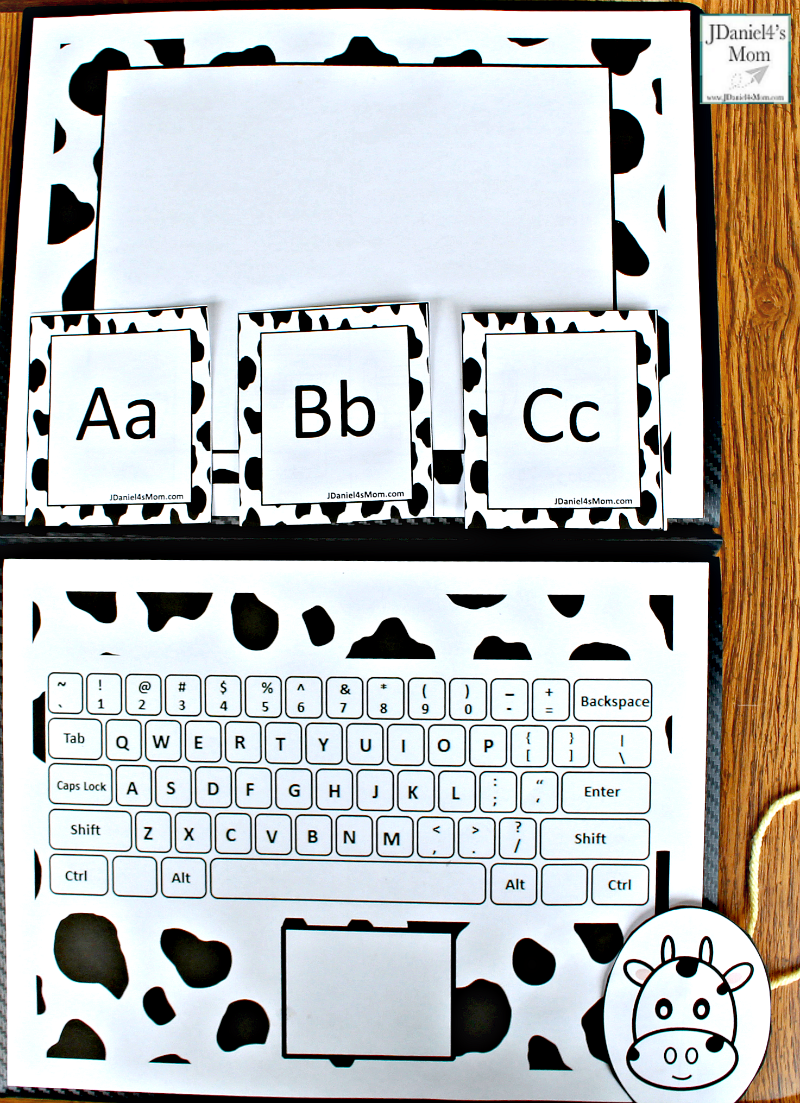 Click Clack Alphabet Learning Laptop Activity - This activity was created to go along with the book Click, Clack, Moo Cows That Type. It includes a monitor, keyboard, mouse, and alphabet letter cards. This is a fun way to work on letter recognition and where things are on the keyboard.