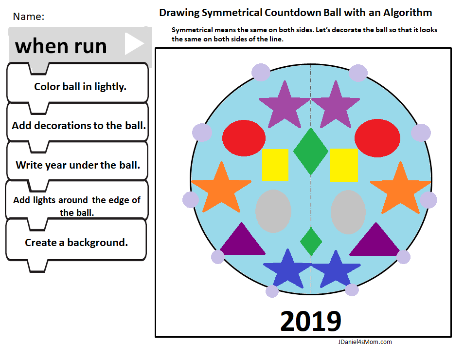New Year's STEAM Activity- Drawing a Countdown Ball Symmetrically Printable