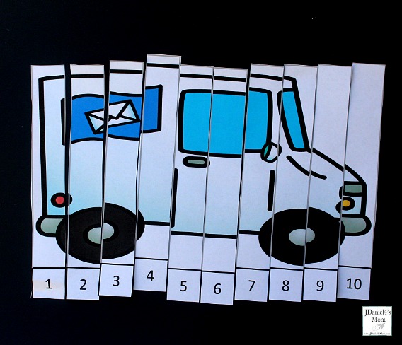 Editable Community Helper Vehicle Counting Puzzles- Mail Truck