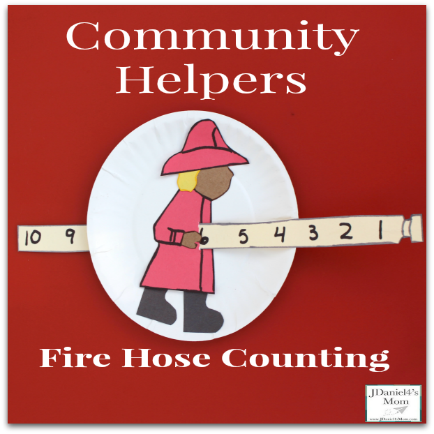 Community Helpers Fire Hose- This is a great way to work on counting on. Children can see the numbers coming before and after the number they are pulling through.