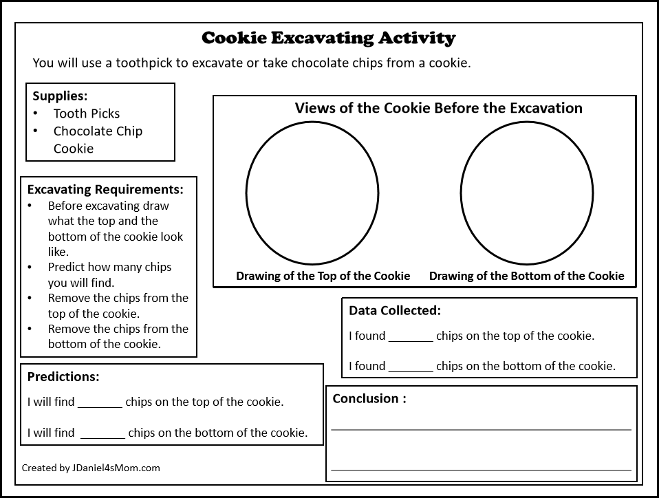 STEM Chocolate Chip Cookie Excavating Activity with Free Recording Printable Page