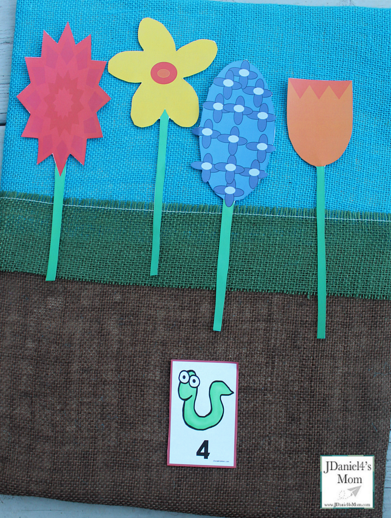 Counting Flowers and Number Worms- Four Flowers and a Worm with a Number Four