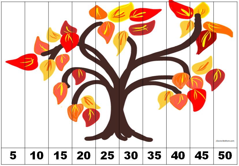 Fall Tree Counting and Skip Counting Puzzles- This puzzle is one of four in the set. It focuses skip counting by 5's.