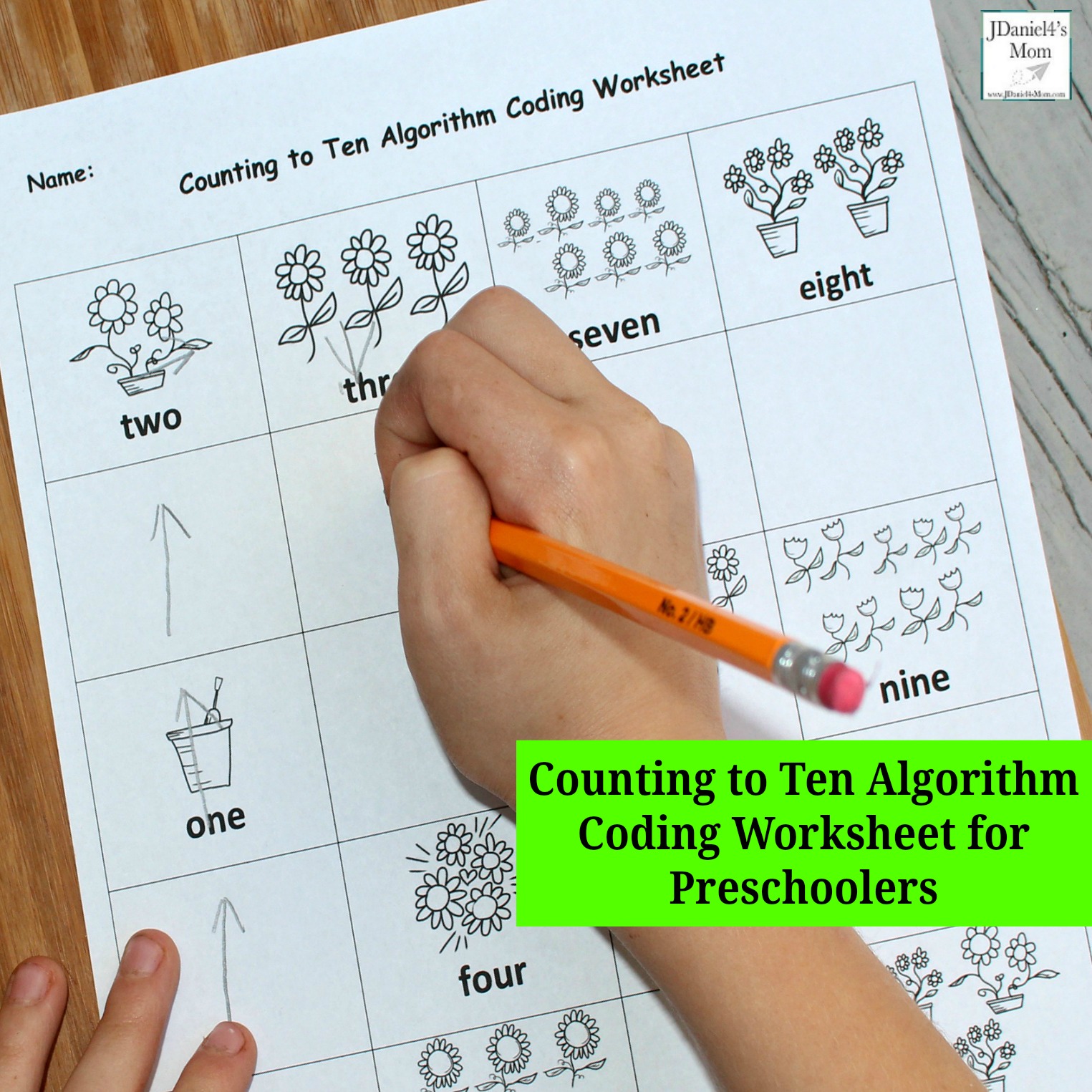 Counting to Ten Algorithm Coding Worksheet for Preschoolers