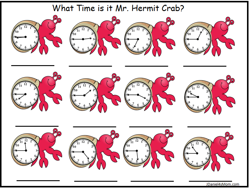 What Time is it Mr. Hermit Crab? Telling Time Worksheets