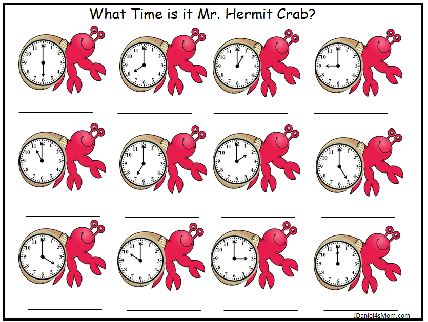 What Time is it Mr. Hermit Crab? Telling Time Worksheets - To the Hour