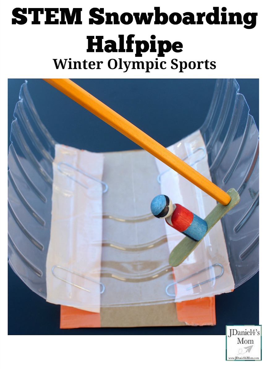 Winter Olympic Sports - STEM Snowboarding Halfpipe : This is a fun STEM activity that can be used for creative play. Children will create a half pipe with paper clip springs and a wooden peg snowboarder.