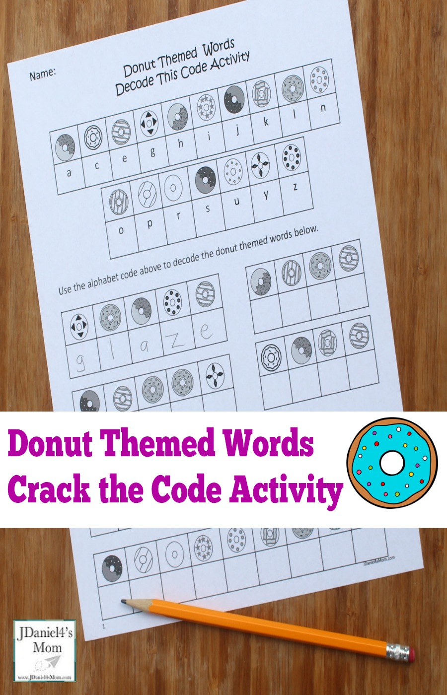 Your children will have fun cracking the code to decode these donut themed words. It would be a fun reading activity to explore on National Donut Day.