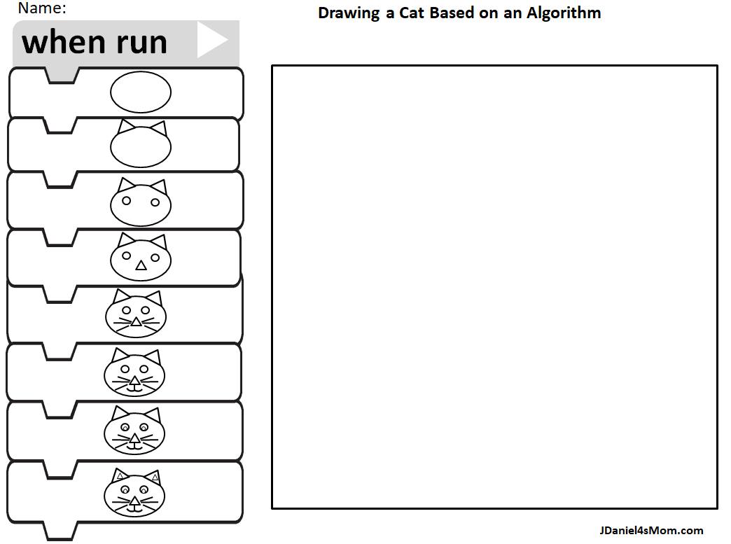 Drawing a Cat with a Algorithm - This worksheet features pictures.