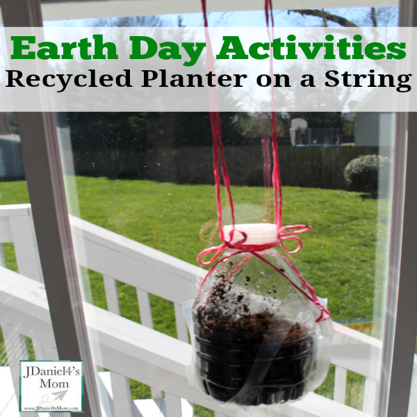 Earth Day Activities- Recycles Planter on a String. The book The Adventures of a Plastic Bottle would be great to read before doing this activity.