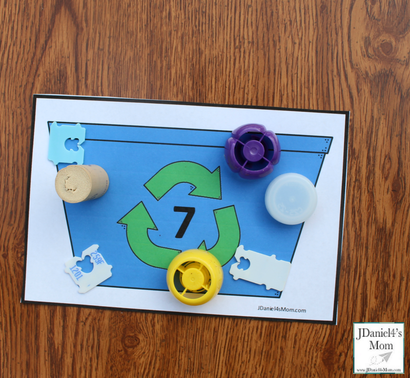 Earth Day Math Activities - Recycling Bin Counting with Printables - Exploring Seven
